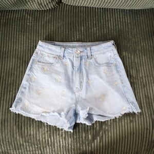 American Eagle Daisy Embroidered High Waisted Shorts